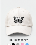 White cap with black butterfly graphic