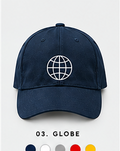 Navy cap with white globe graphic