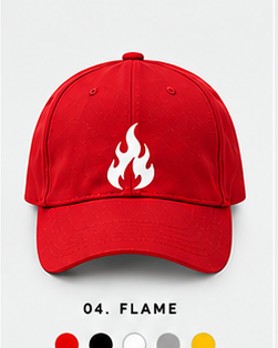 Red cap with white flame graphic