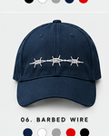 Navy cap with white barbed-wire graphic