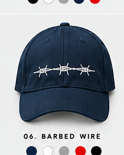 Navy cap with white barbed-wire graphic
