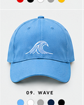 Blue cap with white wave graphic