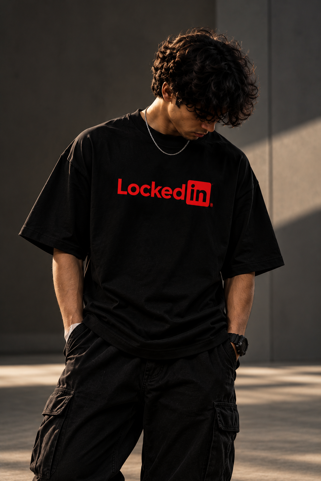LOCKEDIN® — Oversized Black T-Shirt